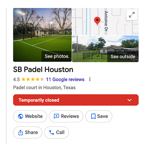 Images of U.S. padel clubs that have recently closed