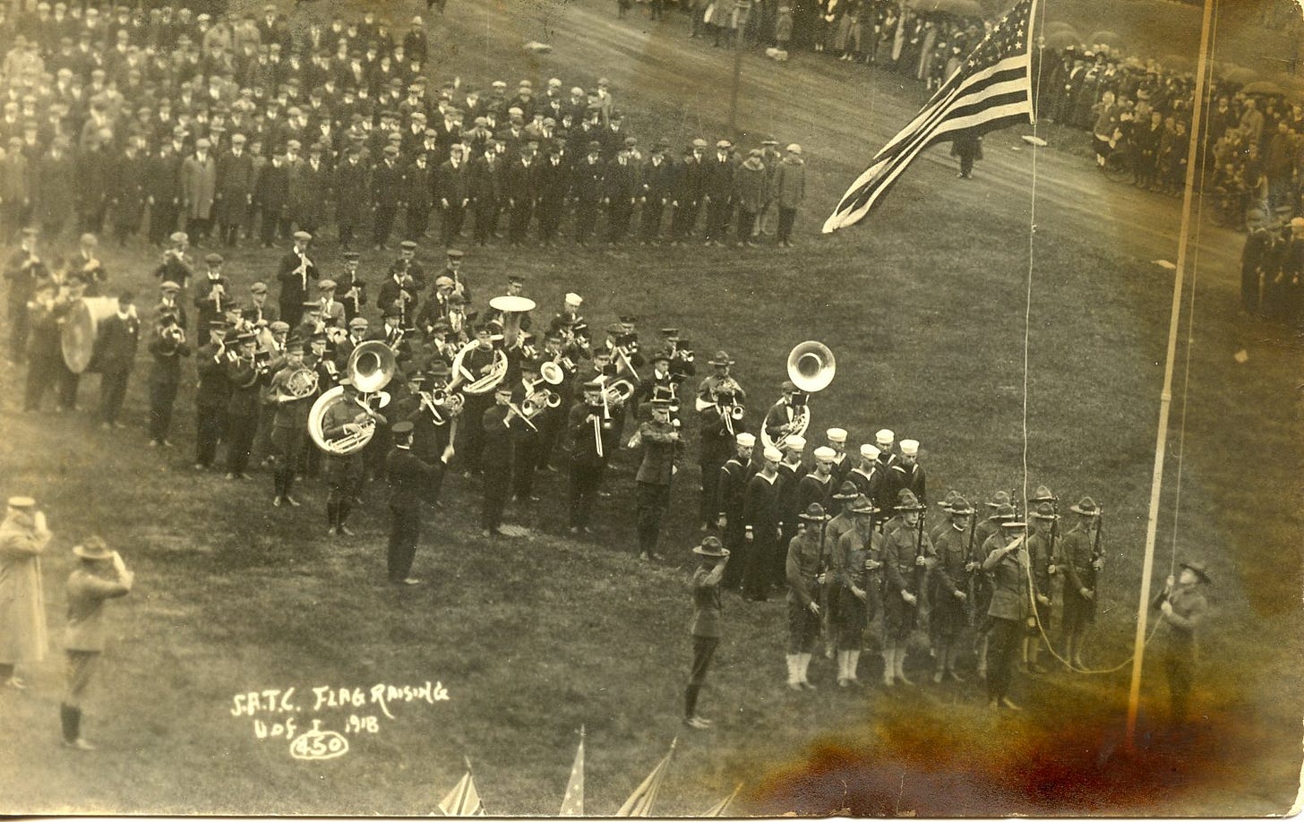 Students taking their oath to enter the Student Army Activity Corps on October 1, 1918.