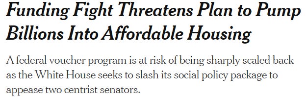 screenshot of new york times headline: Funding fight threatens plan to pump billions into affordable housing screenshot of new york times headline: Funding fight threatens plan to pump billions into affordable housing
