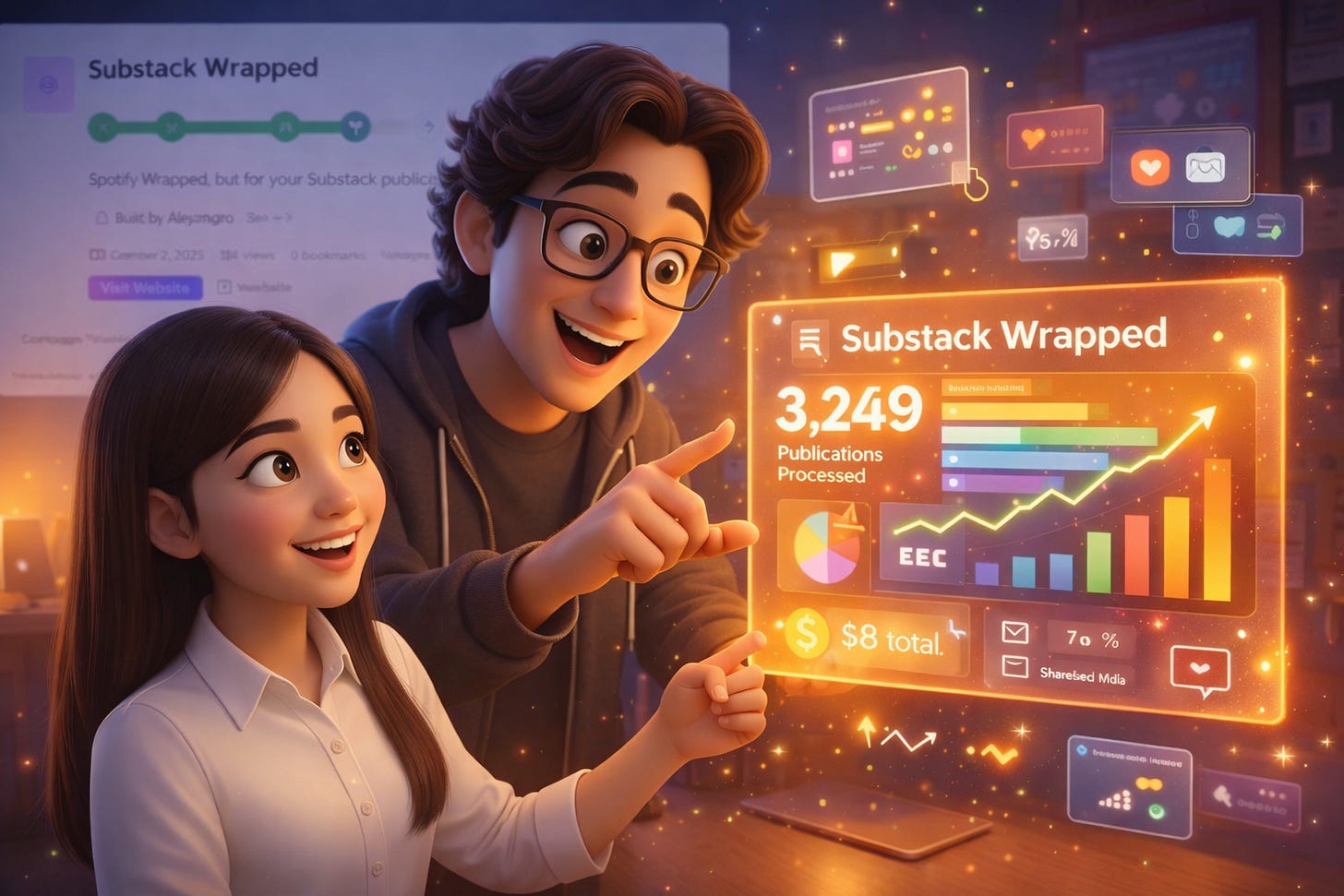 Substack Recapped year-in-review tool from Alejandro, listed in vibecoding.builders and featured in Build to Launch Friday at buildtolaunch.ai - how domain experts build viral creator tools with AI collaboration and data engineering thinking.