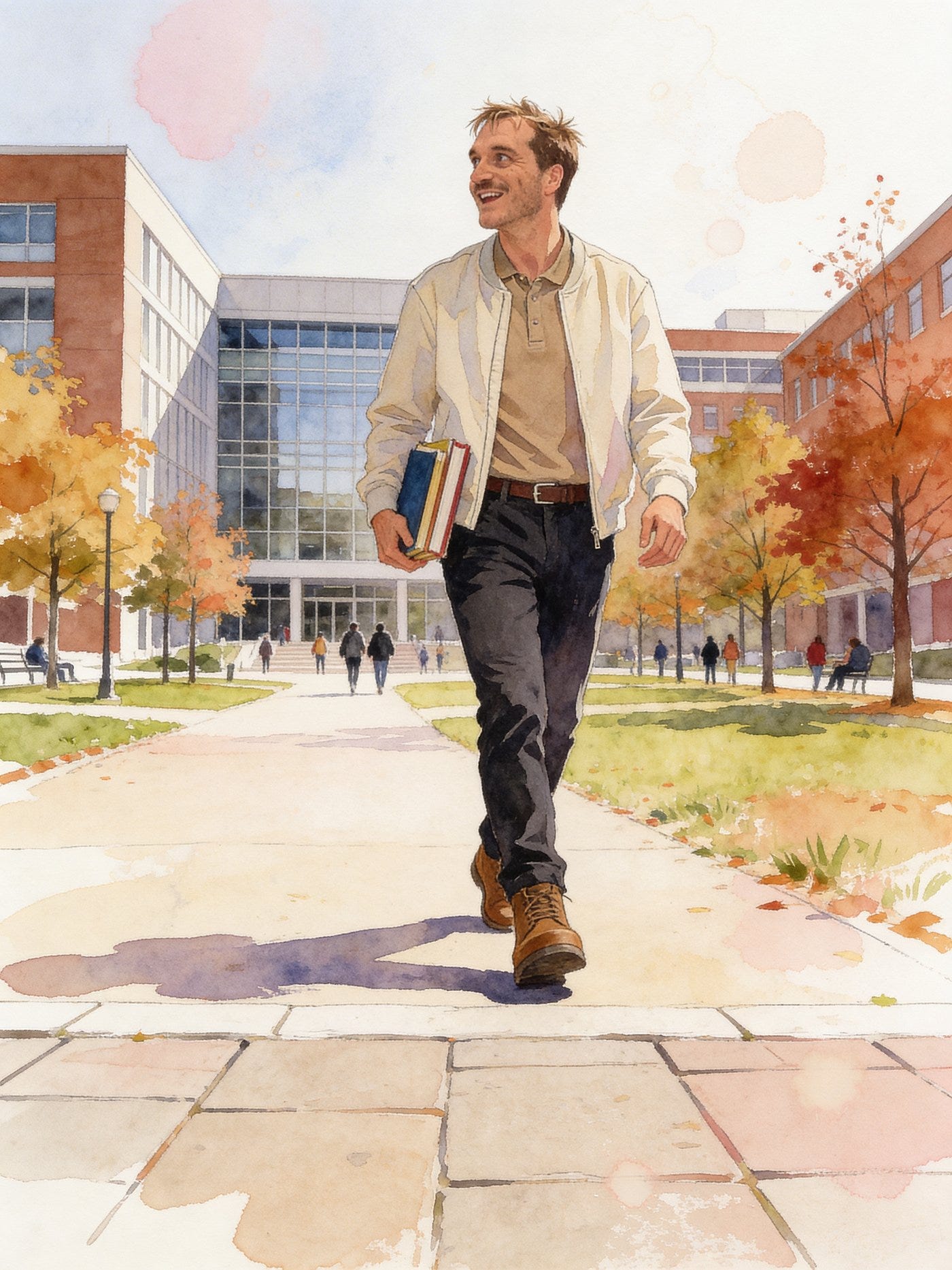 Seedream 4.5 campus walking scene