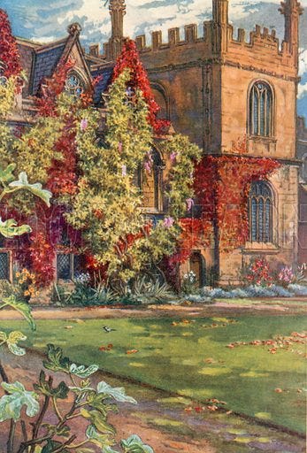 Exeter in Autumn. Illustration for Oxford's College Gardens by Eleanor Sinclair Rohde (Herbert Jenkins, c 1932).