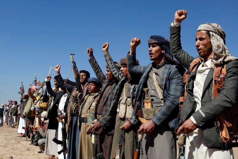 Houthi fighters and tribesmen stage a rally against the U.S. and the U.K. strikes on Houthi-run military sites near Sanaa Houthi fighters and tribesmen stage a rally against the U.S. and the U.K. strikes on Houthi-run military sites near Sanaa
