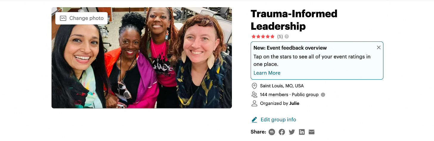 Screen shot of our trauma informed leadership group
