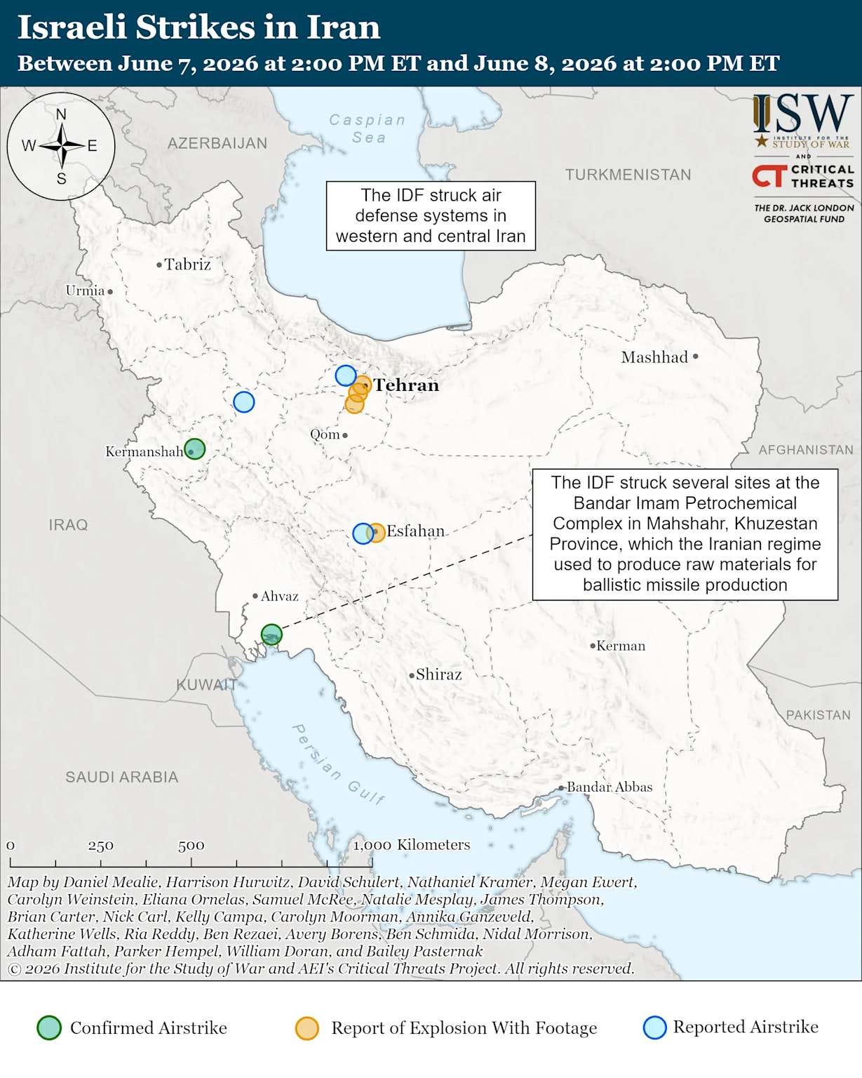 ISW CTP static map Israeli strikes in Iran between June 7 and June 8 2026