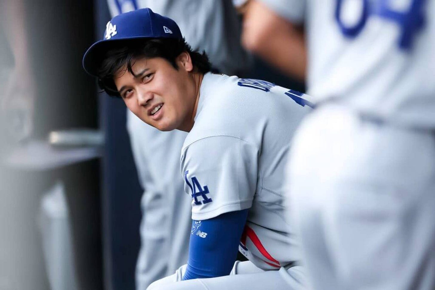Shohei Ohtani #17 of the Los Angeles Dodgers looks on before the game against the New York Yankees at Yankee Stadium on July 17, 2026 in New York City.