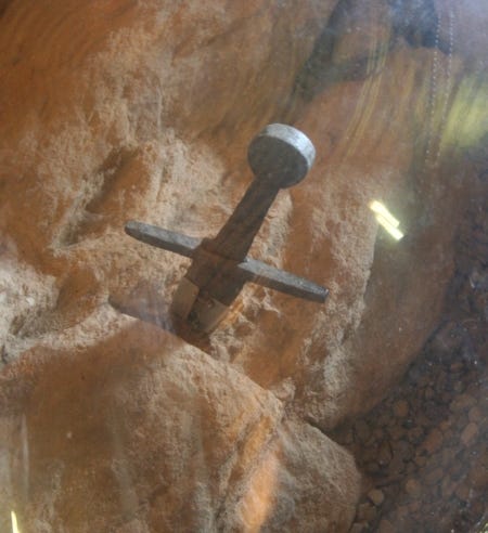 The original sword under a glass case (detail) The original sword under a glass case (detail)