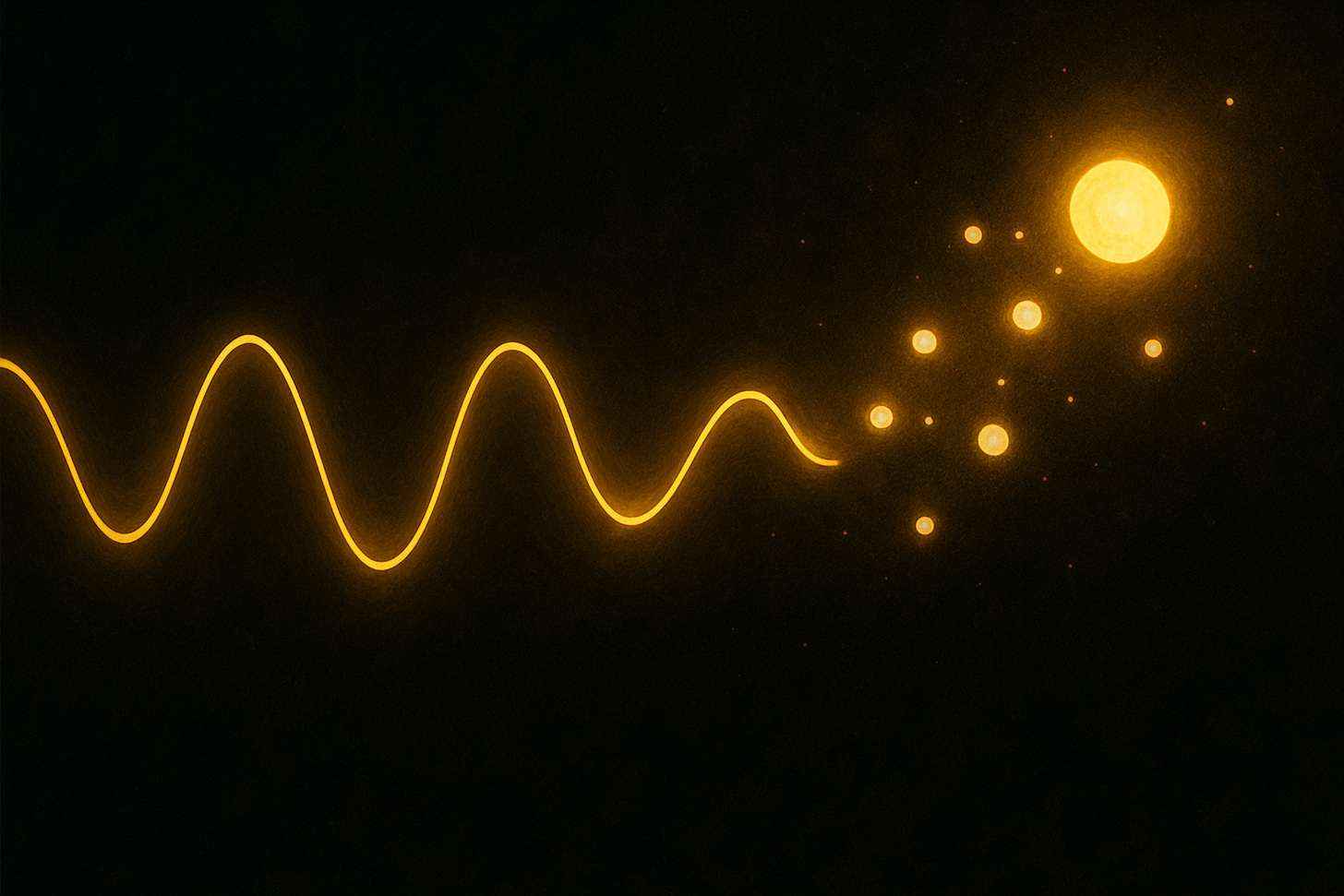 Artisitic representation of a light wave breaking into particles.
