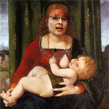 Sarah Palin's face photo edited onto classical paintings of the Virgin Mary