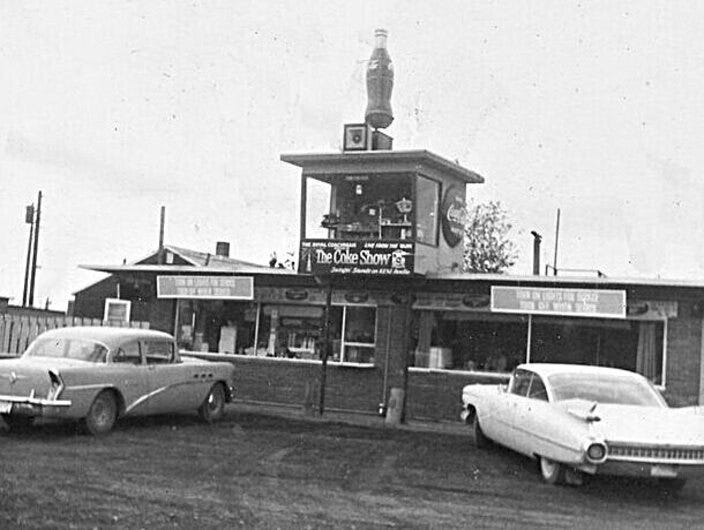 The Bun Drive-In with the Coke Show radio booth on the roof top in Anchorage, Alaska.