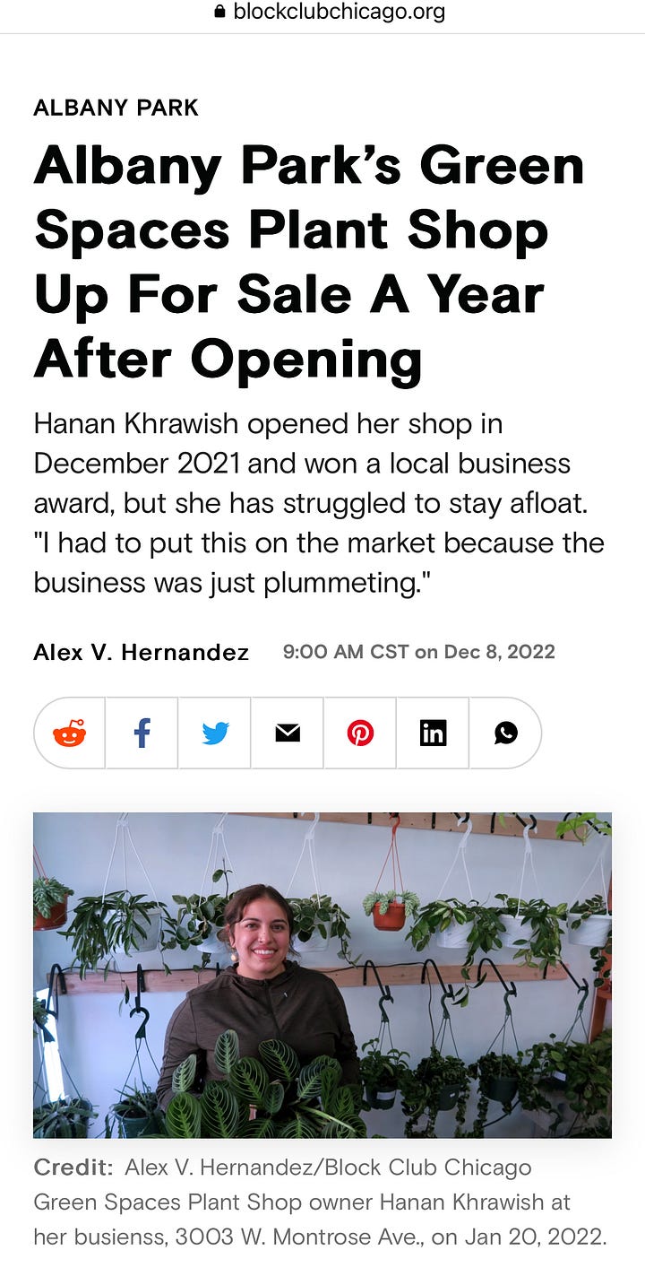 Screen shots of online news articles and Instagram posts about small businesses closing