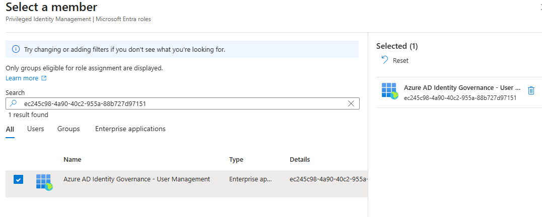 Selecting a service principal