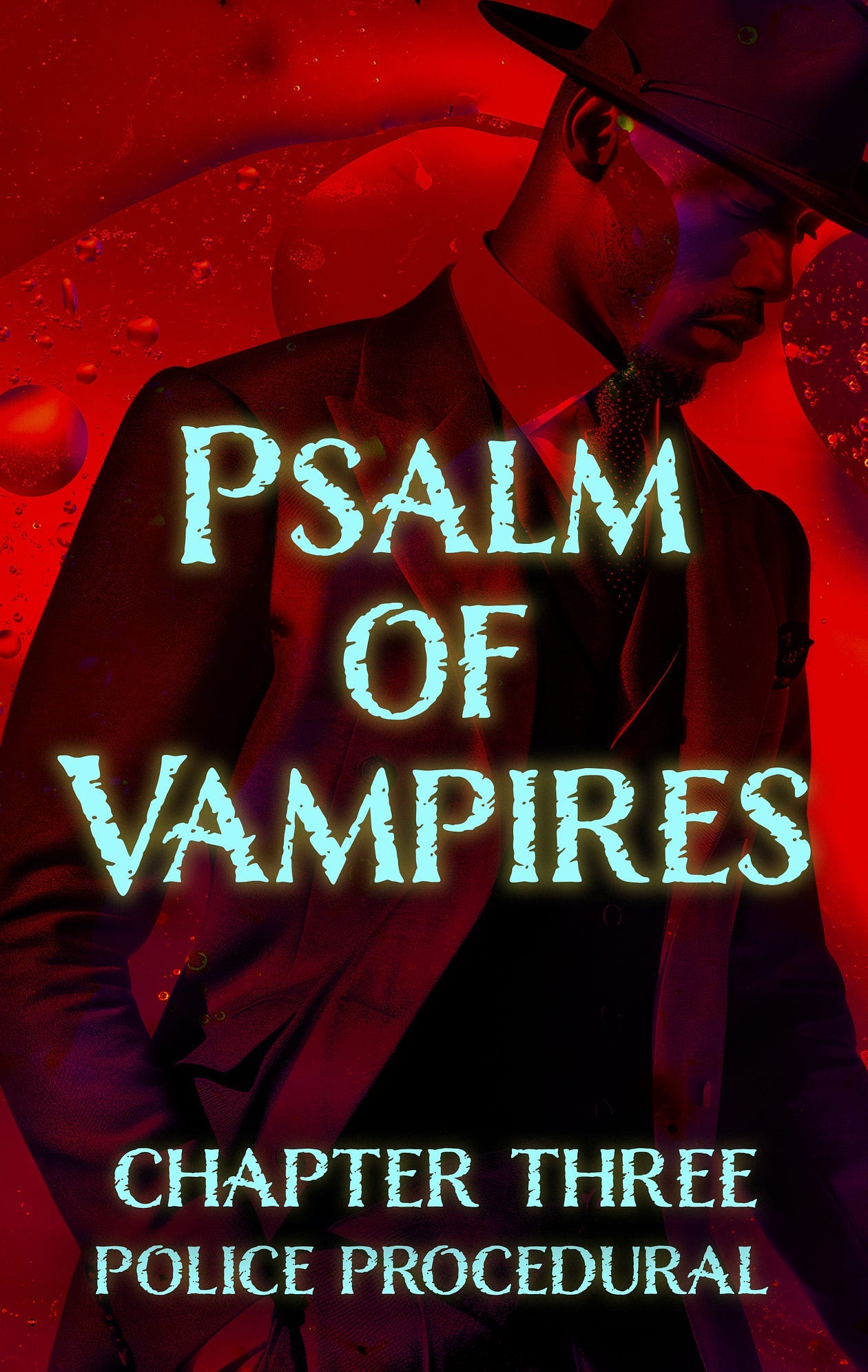 Psalm of Vampires Chapter Three cover of Detective Owens against a blood-like background Psalm of Vampires Chapter Three cover of Detective Owens against a blood-like background