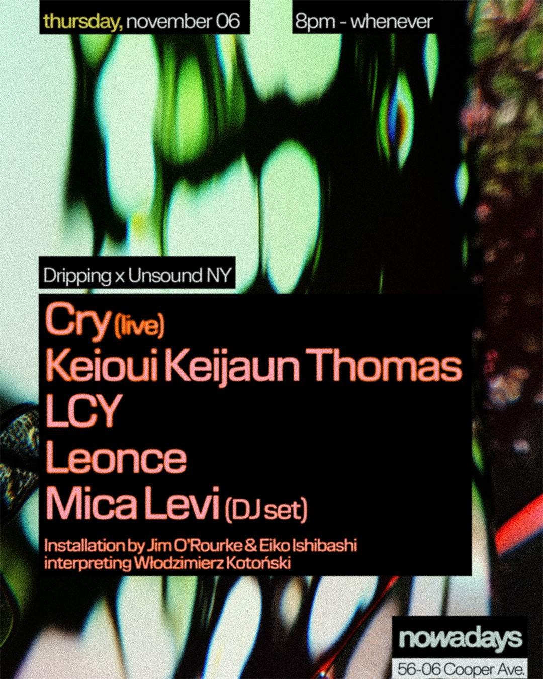 Dripping x Unsound NY - Główna grafika / przód ulotki