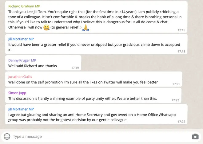 LBC WhatsApp messages from Tory MPs LBC WhatsApp messages from Tory MPs