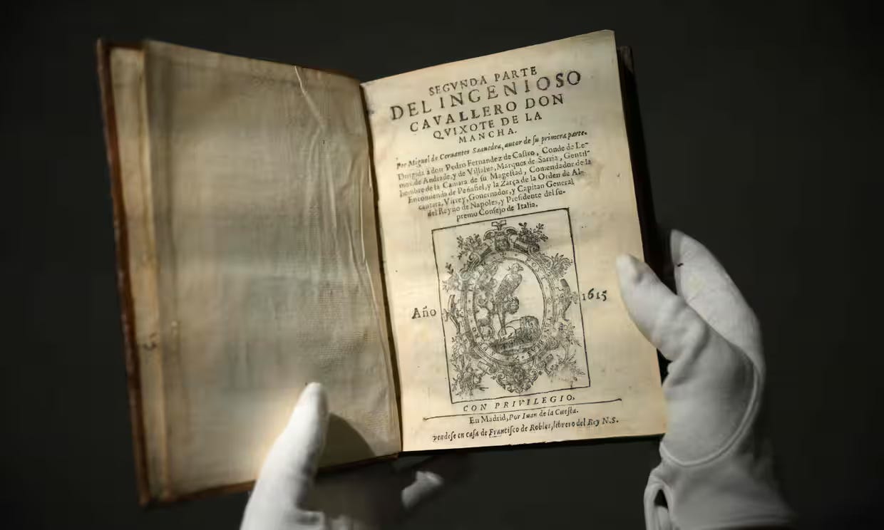 copy of Miguel de Cervantes’ Don Quixote, printed in Madrid four centuries ago copy of Miguel de Cervantes’ Don Quixote, printed in Madrid four centuries ago