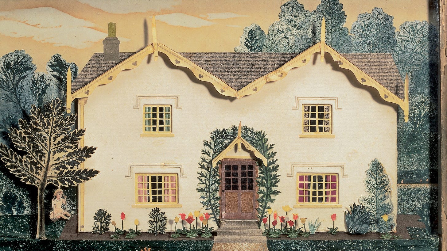 Tirzah Garwood Villa at Walton on Naze 1948 leaf print paper collage set in box frame. Private collection
