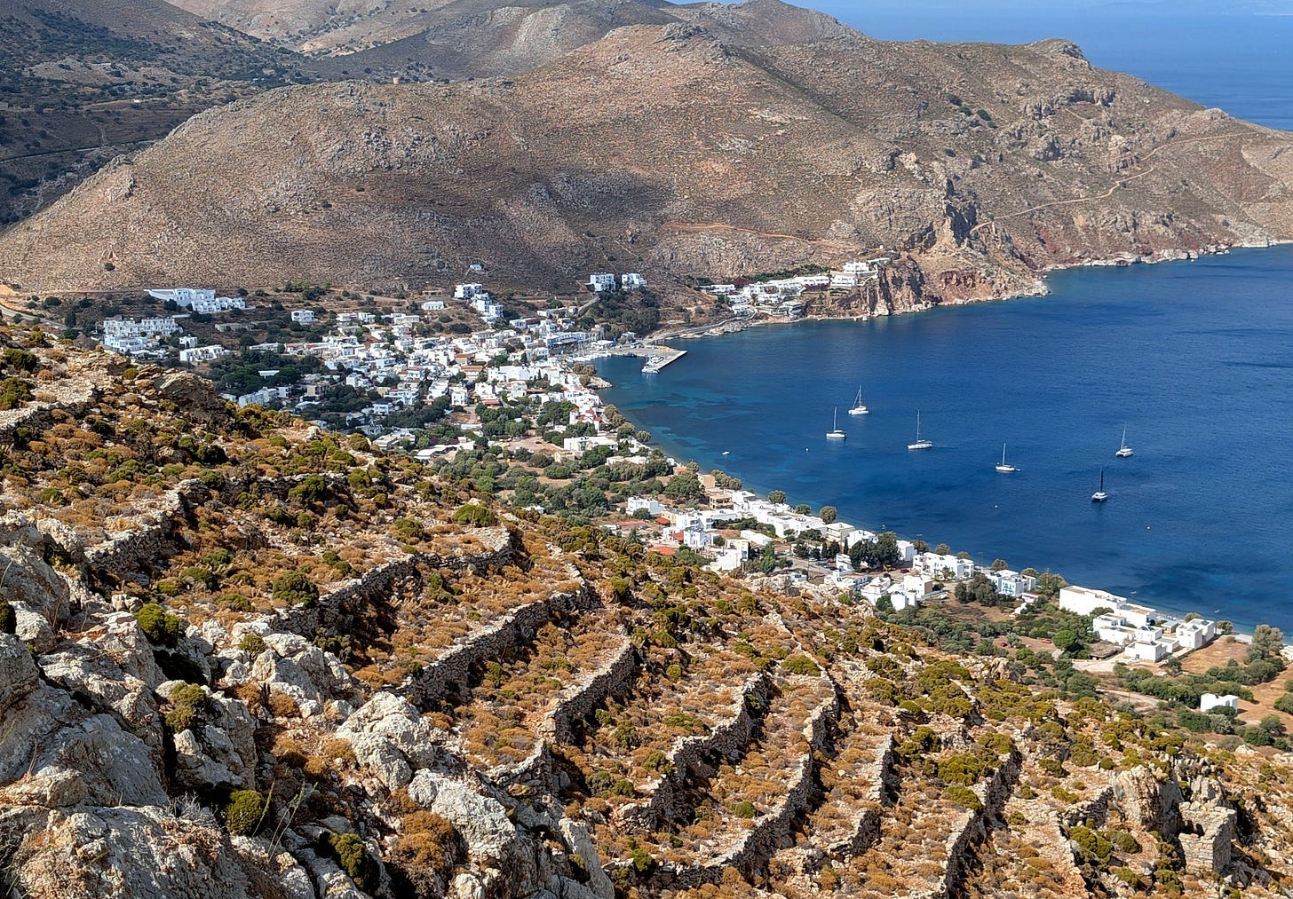 Ancient terraces on Tilos (above Livadia). I wonder if they ever contained vines?