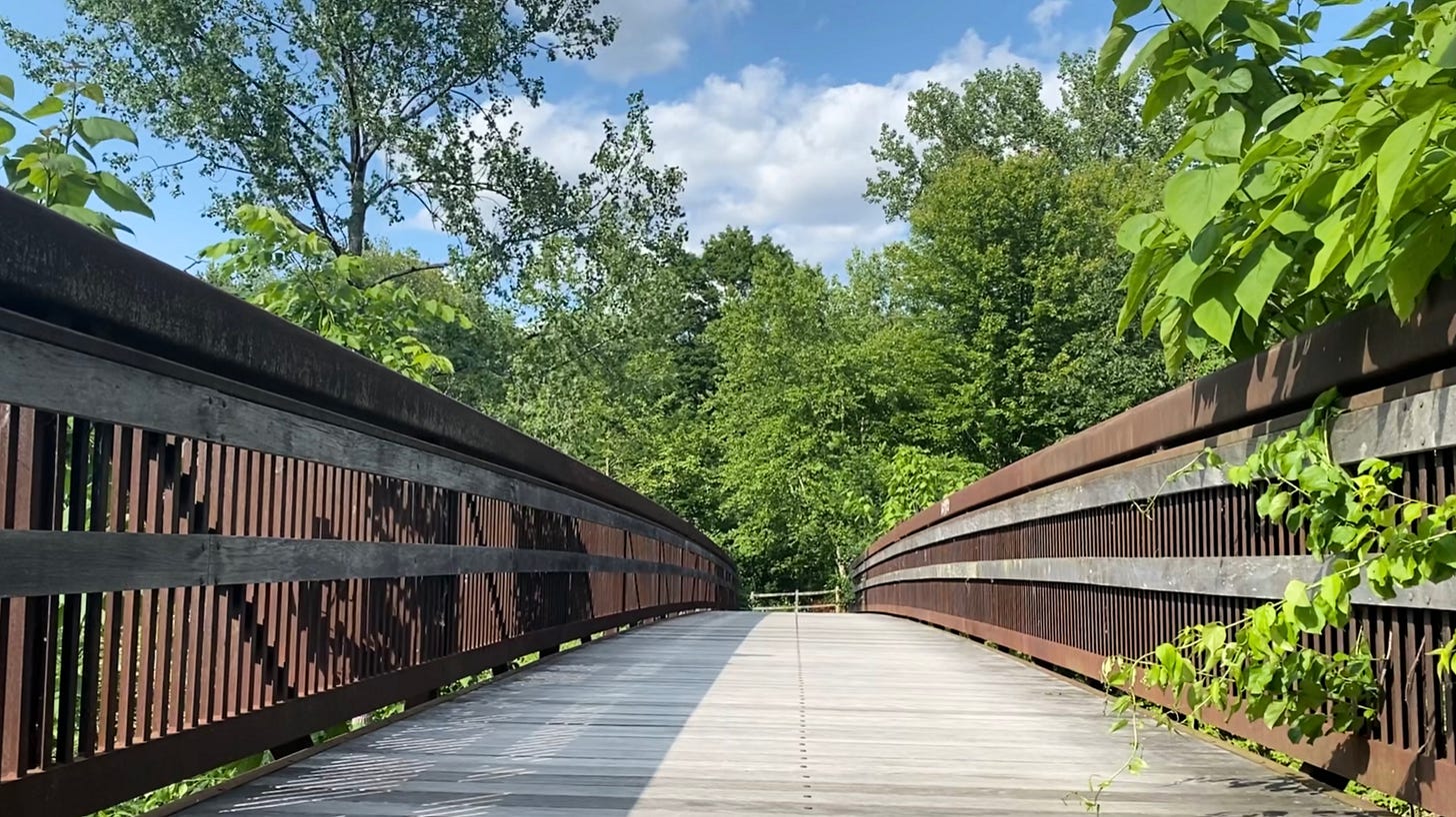 Landscape photograph of a walking bridge during the day.