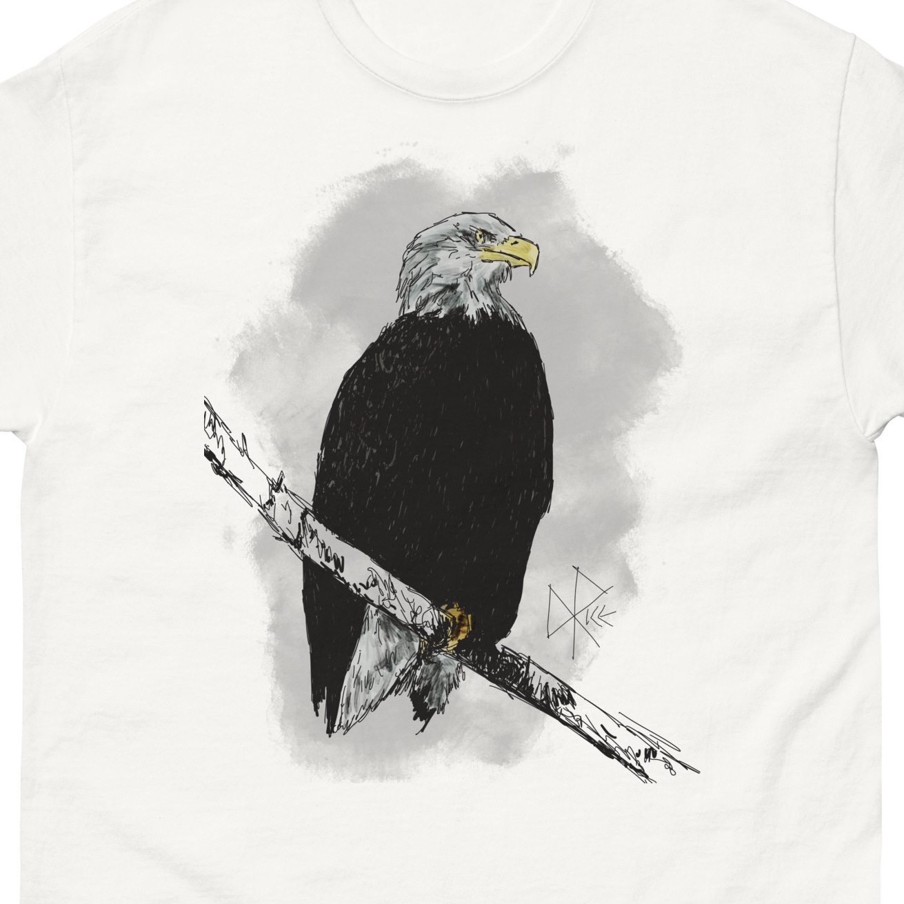 An eagle perches on a branch, surveilling the surroundings for possible prey. Sketch art by Don Rice. An eagle perches on a branch, surveilling the surroundings for possible prey. Sketch art by Don Rice.