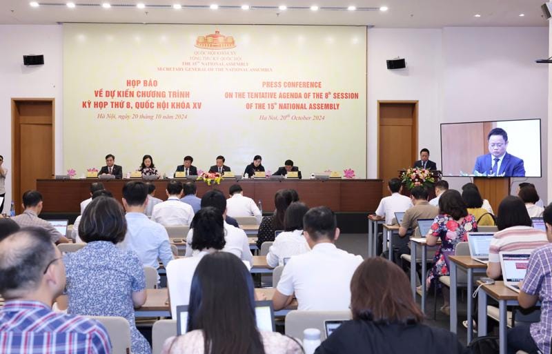 Họp báo về dự kiến chương trình kỳ họp thứ 8, Quốc hội Khóa XV chiều ngày 20/10. Họp báo về dự kiến chương trình kỳ họp thứ 8, Quốc hội Khóa XV chiều ngày 20/10.