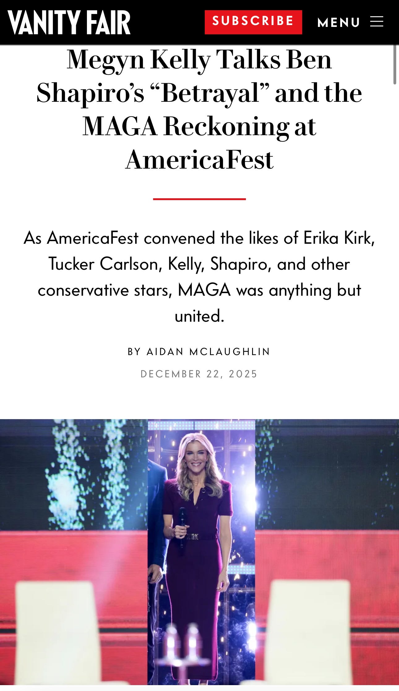 Megyn Kelly featured on VANITY FAIR and talks about Ben Shapiro’s “betrayal.”