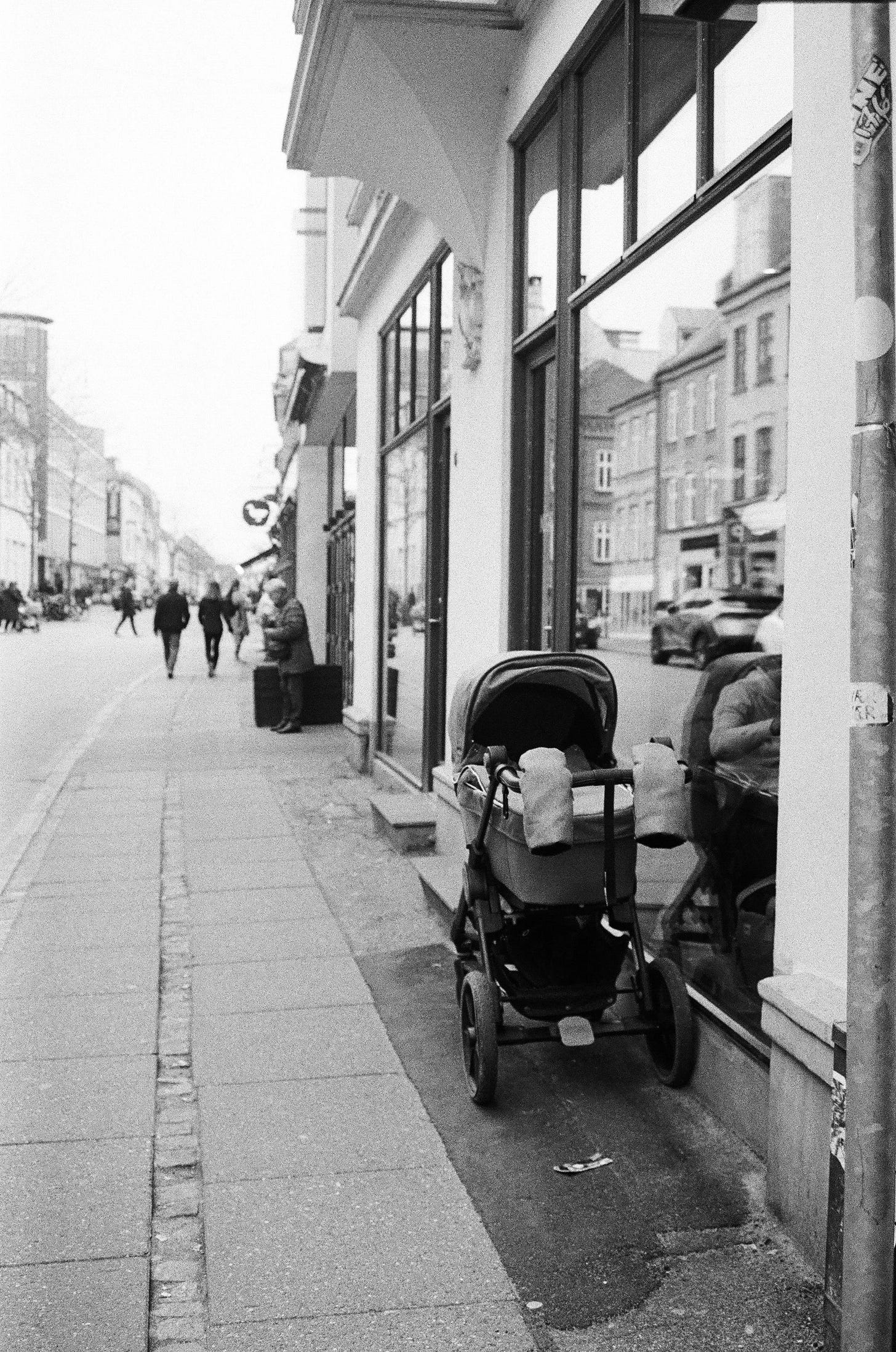 baby stroller outside cafe in Denmark