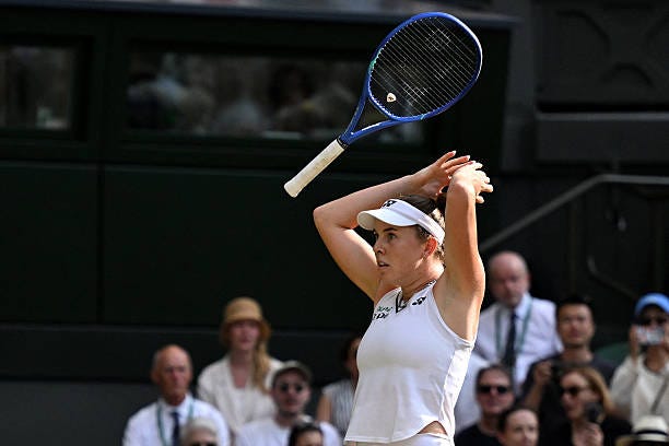 Czech Republic's Linda Noskova celebrates winning against Ukraine's Marta Kostyuk during their women's singles semi-final tennis match on the...