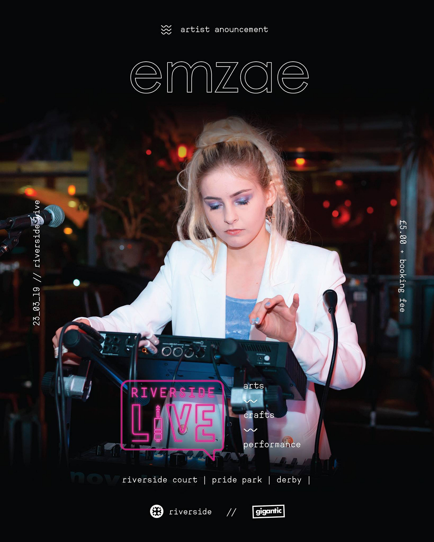 A poster advertising my performance at Riverside Live festival in Derby in 2019. 