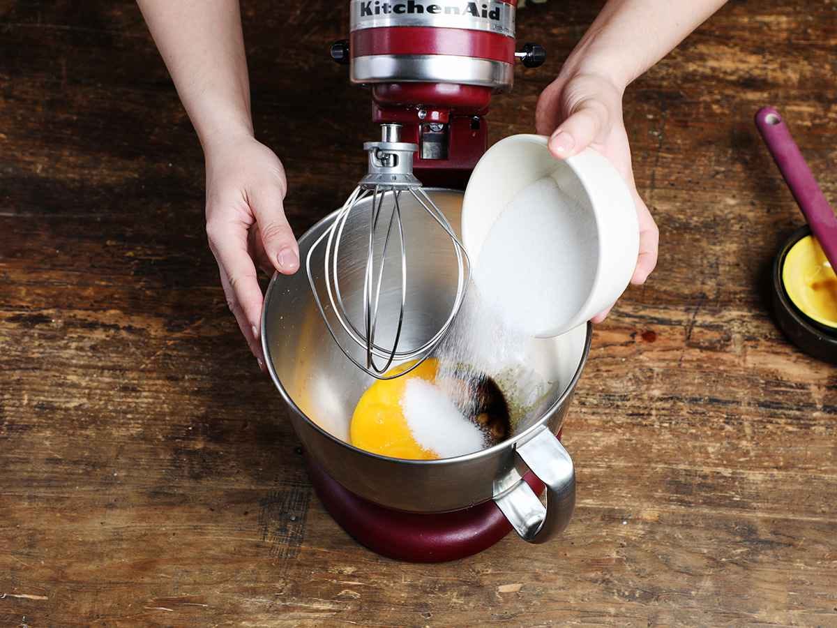 Adding Sugar to Stand Mixer Bowl