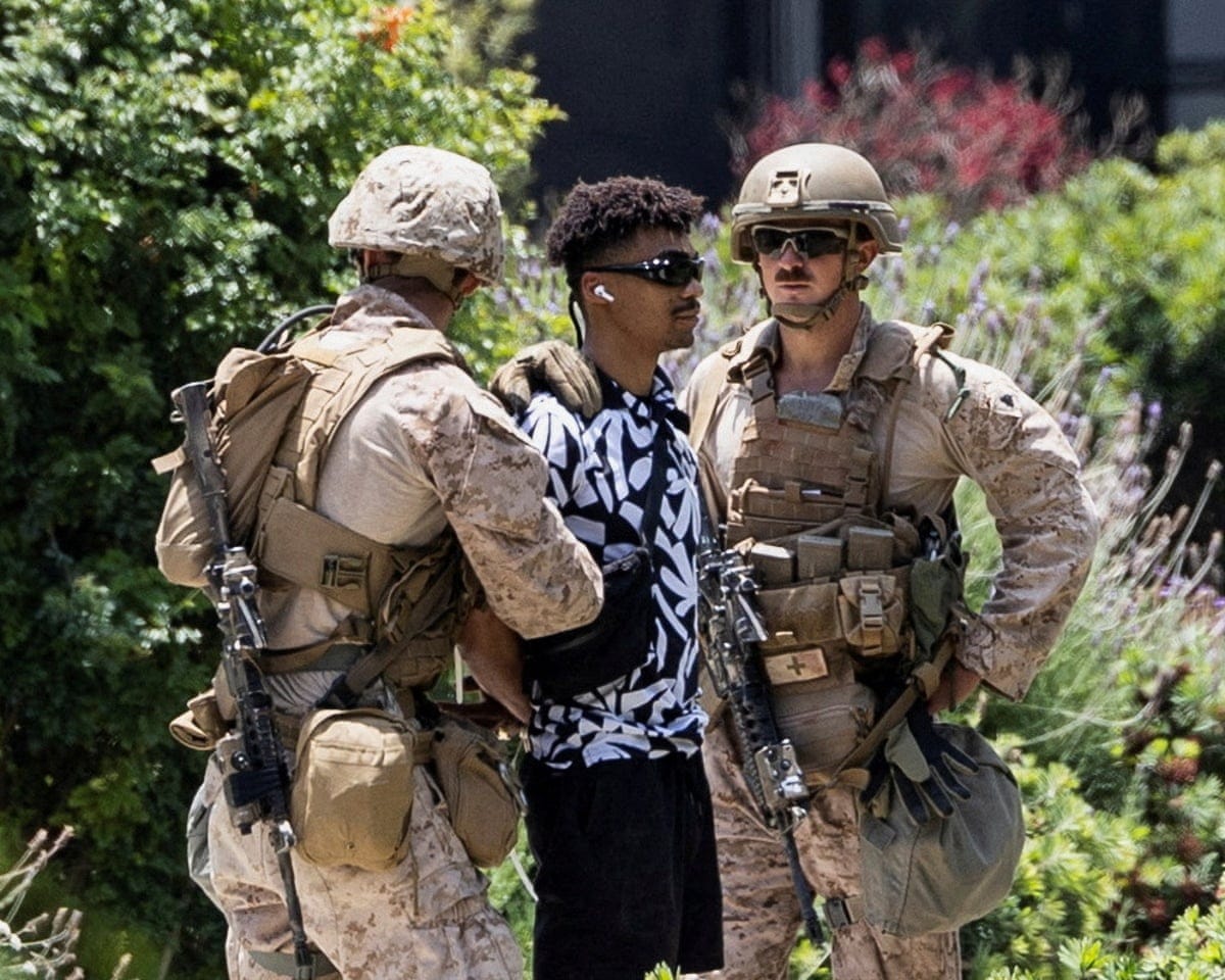 US marines detain civilian in first known instance since Trump deployed  troops to LA | Los Angeles Ice protests | The Guardian