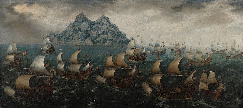 File:SA 25825-Een vloot van de Verenigde Oostindische Compagnie voor de kust van West-Afrika-Een vloot van de Verenigde Oostindische Compagnie voor een eiland.jpg