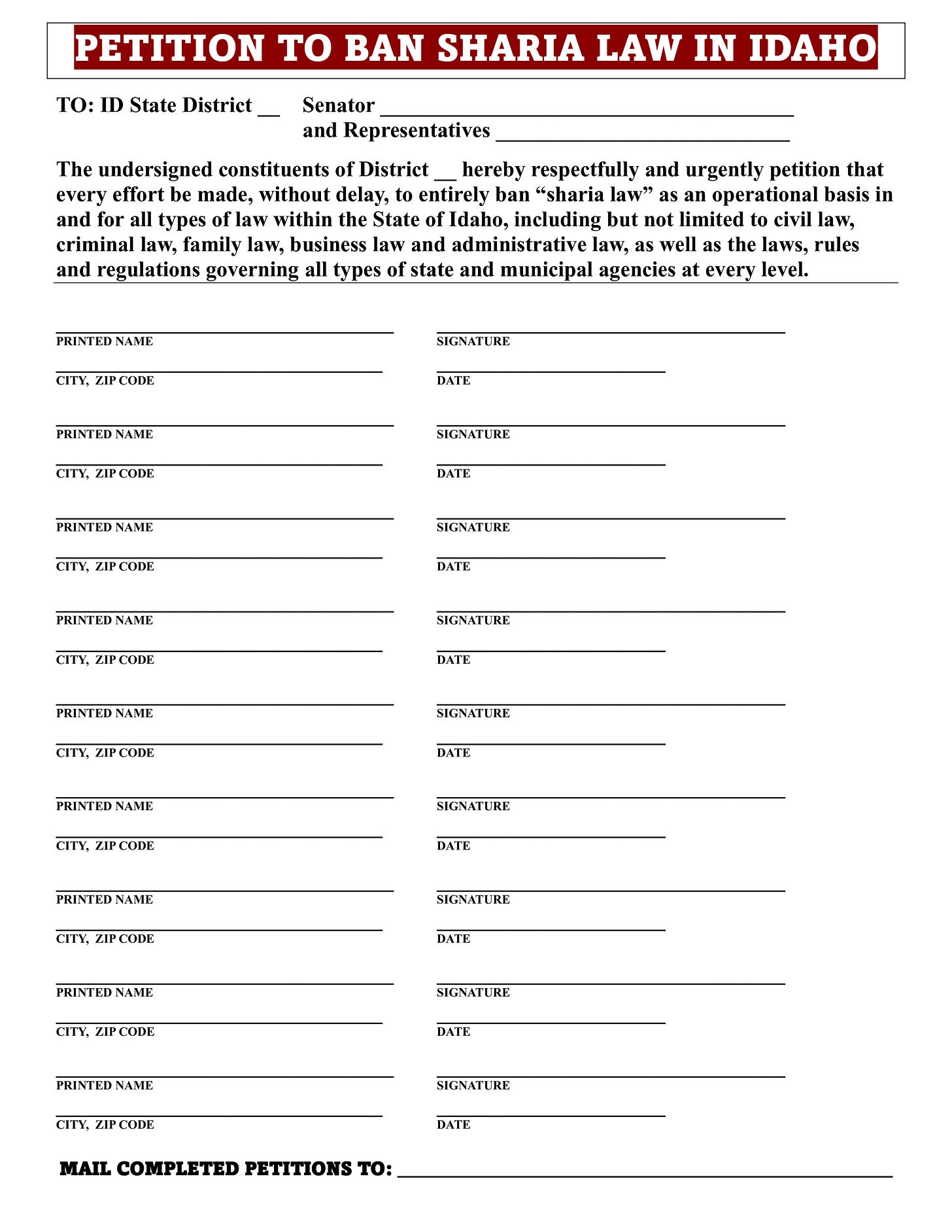 Idaho Politics & Beyond — A Petition to Oppose Sharia Law in Idaho