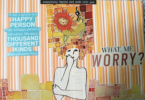 Variety of collages from a daily journal which incorporates small clippings into vignette statements