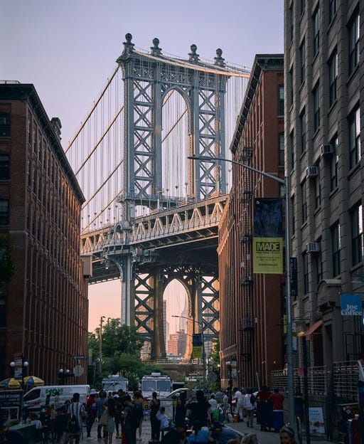 May be an image of the Brooklyn Bridge