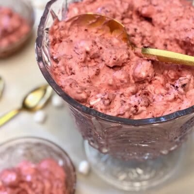 Bowls of Raspberries and Cream Jello Dessert