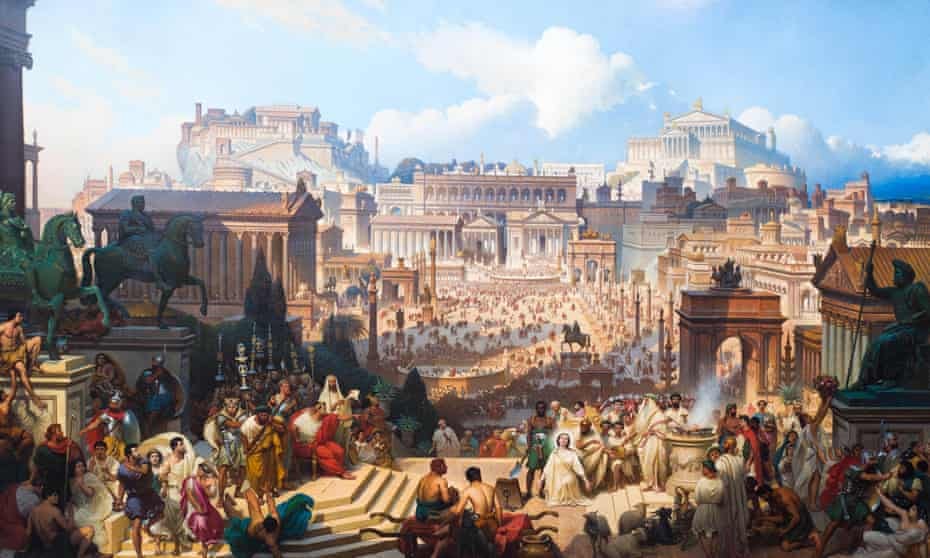 An 18th-century painting of The Martyrdom of Saint Agnes in the Roman Forum, with the hills behind.