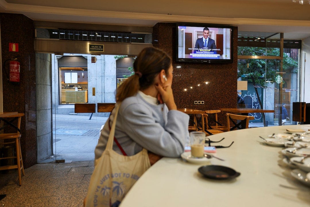 Spain's Prime Minister Pedro Sanchez attends a live news broadcast in Madrid Spain's Prime Minister Pedro Sanchez attends a live news broadcast in Madrid