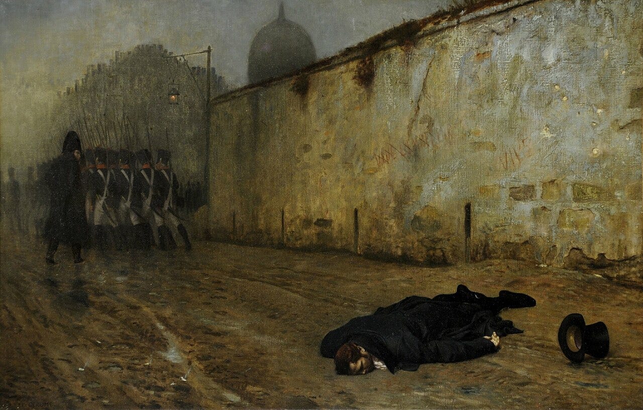 A body face down in the mud after a firing squad A body face down in the mud after a firing squad