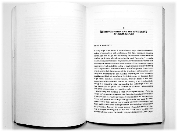 My book open to Chapter 1: Technopaganis and the summoning of cyberculture