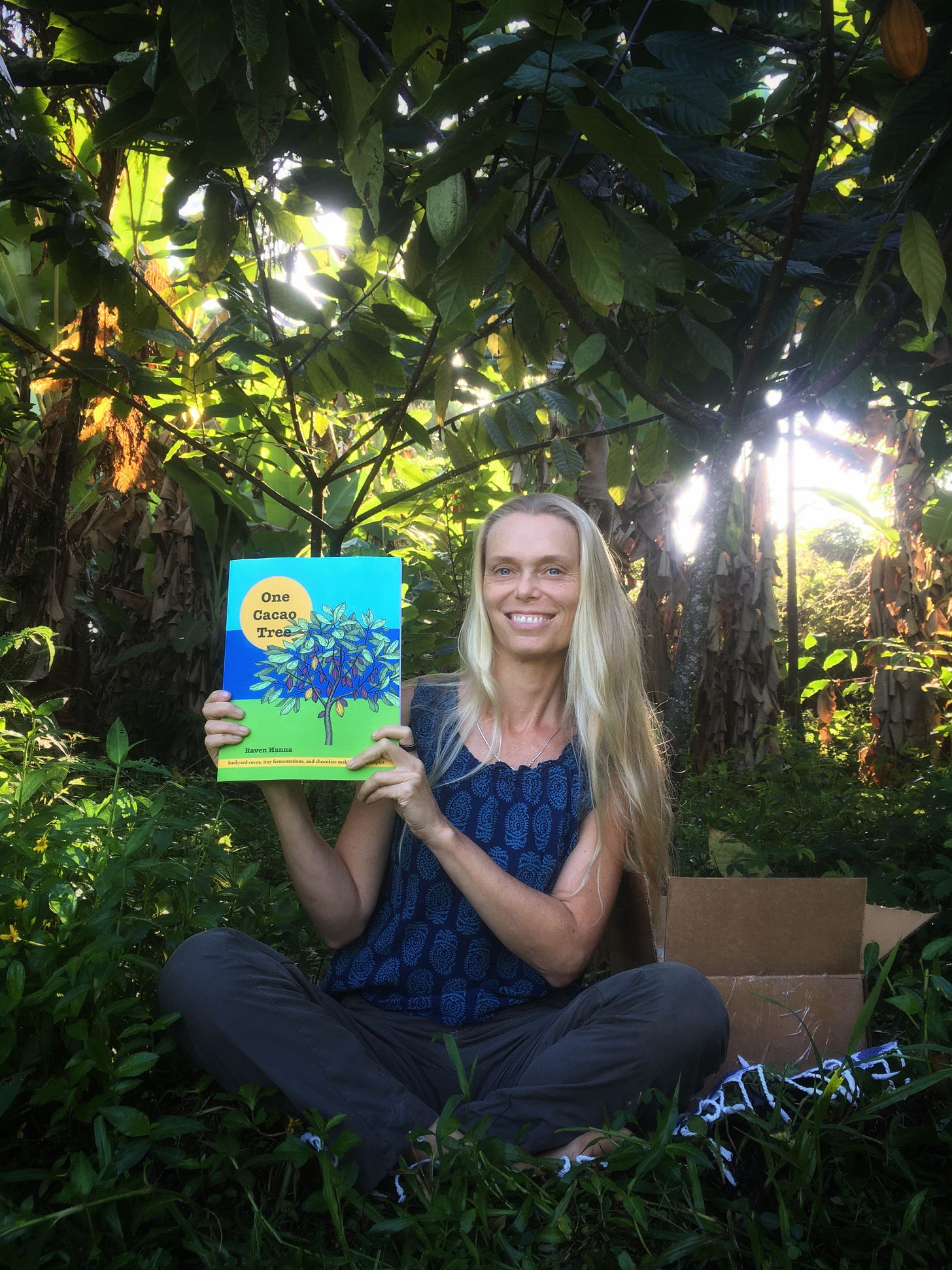 One Cacao Tree book author in a cacao grove One Cacao Tree book author in a cacao grove