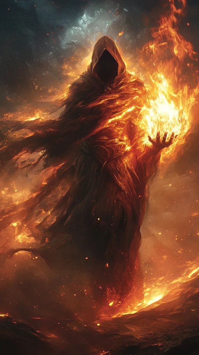 This may contain: a person standing in the middle of a fire filled sky with their arms outstretched and hands out This may contain: a person standing in the middle of a fire filled sky with their arms outstretched and hands out