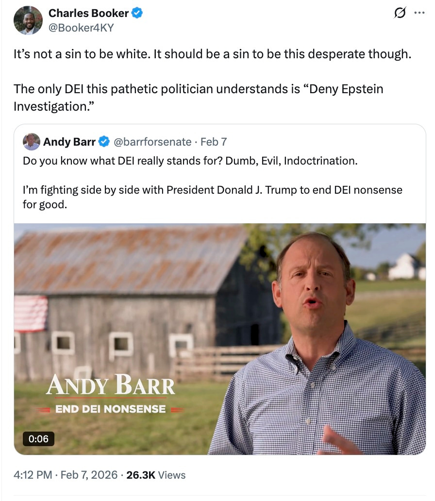 It’s not a sin to be white. It should be a sin to be this desperate though.  The only DEI this pathetic politician understands is “Deny Epstein Investigation.”