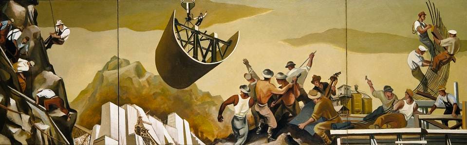 William Gropper, Construction of the Dam (study for mural, the Department of the Interior, Washington, D.C.), 1938, oil on canvas, Smithsonian American Art Museum, Transfer from the U.S. Department of the Interior, National Park Service, 1965.18.11A-C William Gropper, Construction of the Dam (study for mural, the Department of the Interior, Washington, D.C.), 1938, oil on canvas, Smithsonian American Art Museum, Transfer from the U.S. Department of the Interior, National Park Service, 1965.18.11A-C