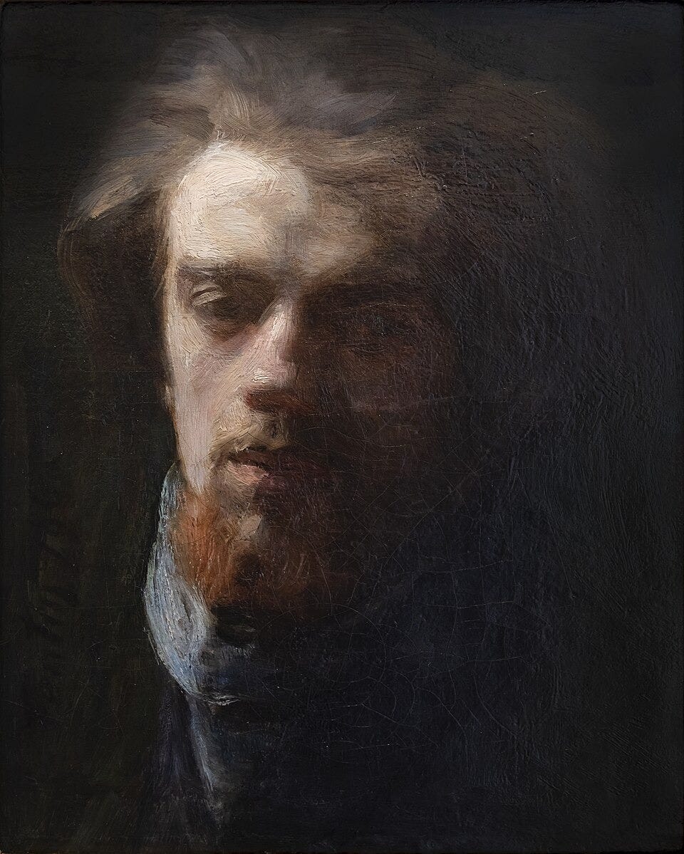 Henri Fantin-Latour, Self-Portrait with a Mirror (1860s). Public domain, via Wikimedia Commons.
