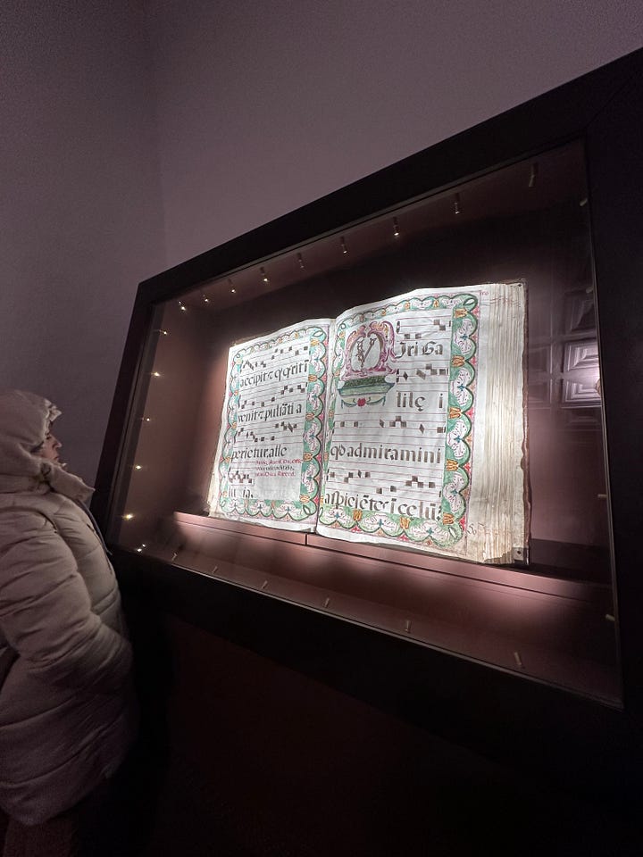 The ginormous choir-books filled with Gregorian chants.