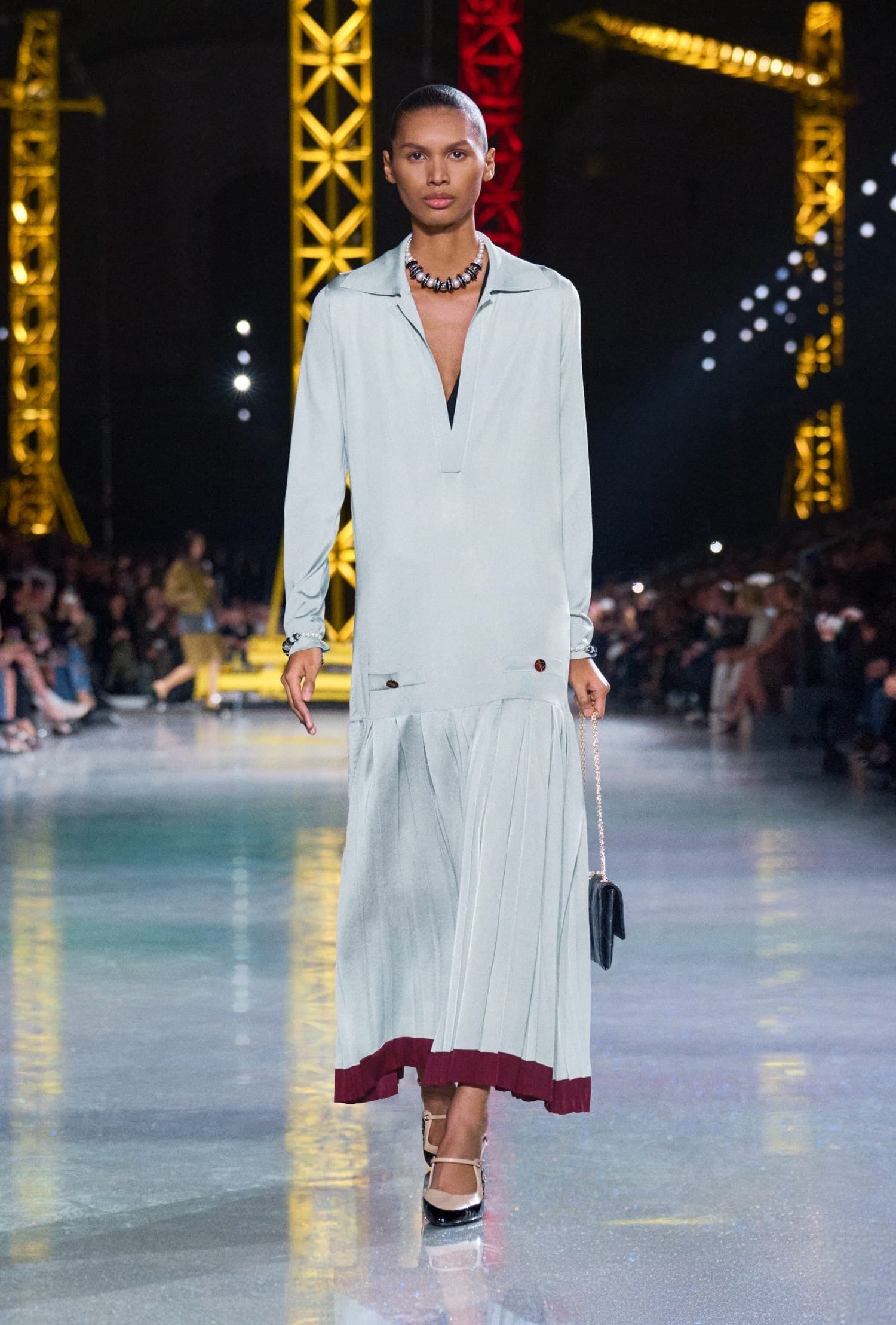 chanel drop waist dress Vintage Chanel Double Breasted Satin Uniform Dress – Recess main image 1