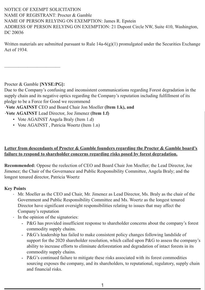 Solicitation filed at P&G, located here: See https://www.sec.gov/Archives/edgar/data/80424/000121465923012239/0001214659-23-012239-index.html.