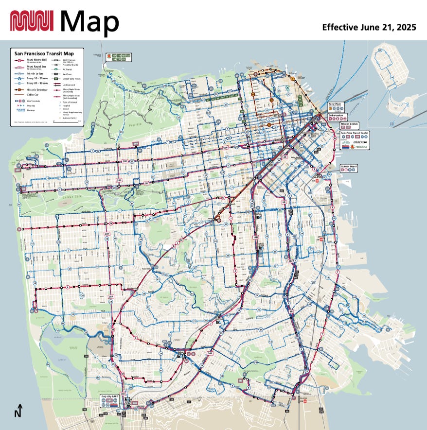 Muni service map effective June 2025