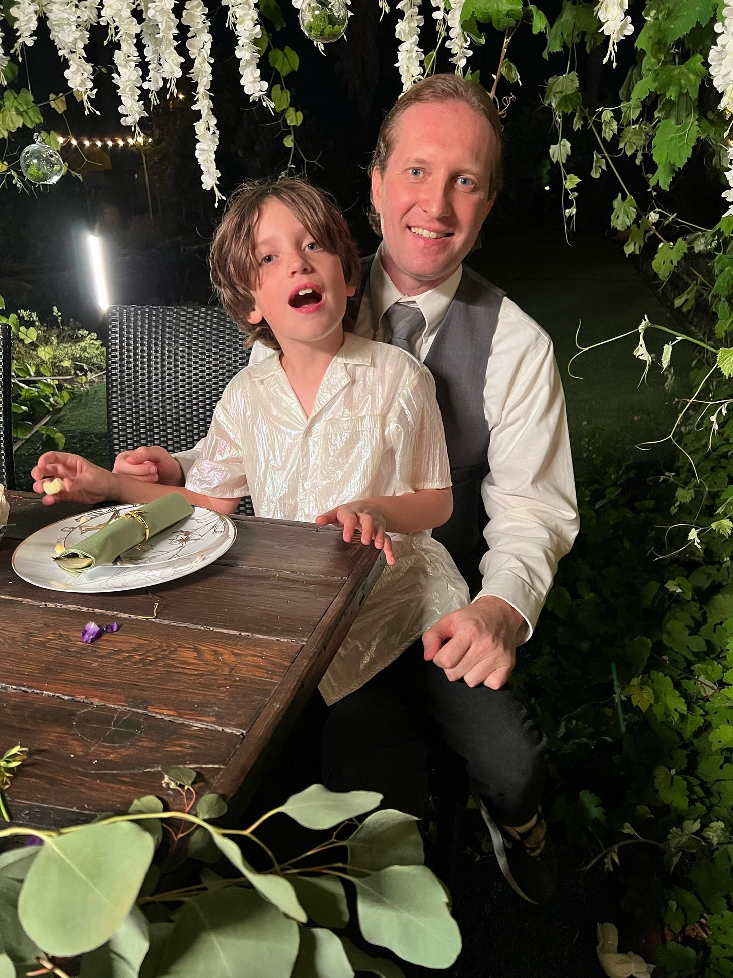 Ian Hoskins-Bishop and his dad Brad Bishop on the set of The Not.